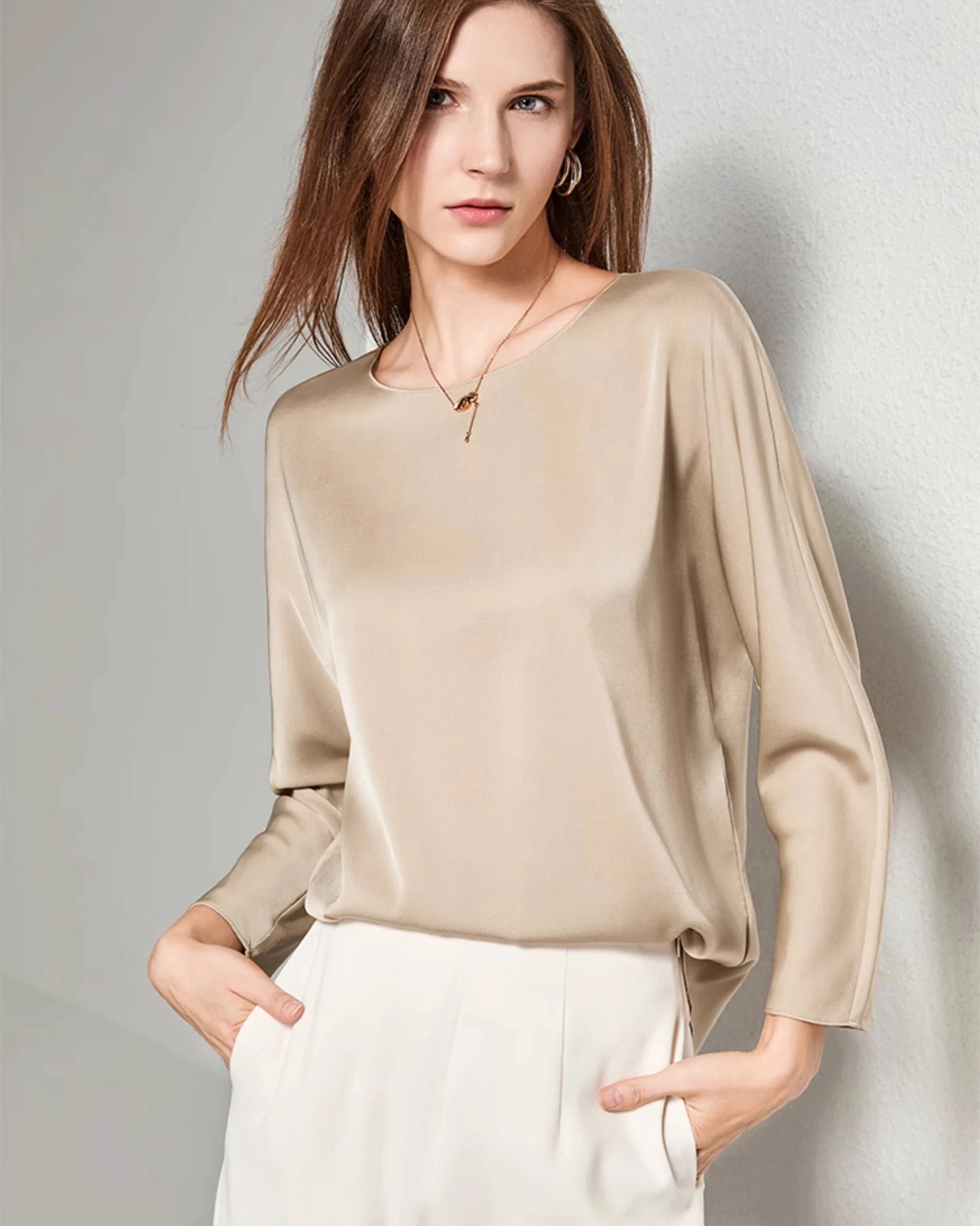 Women's Basic Round Neck Silk Blouse