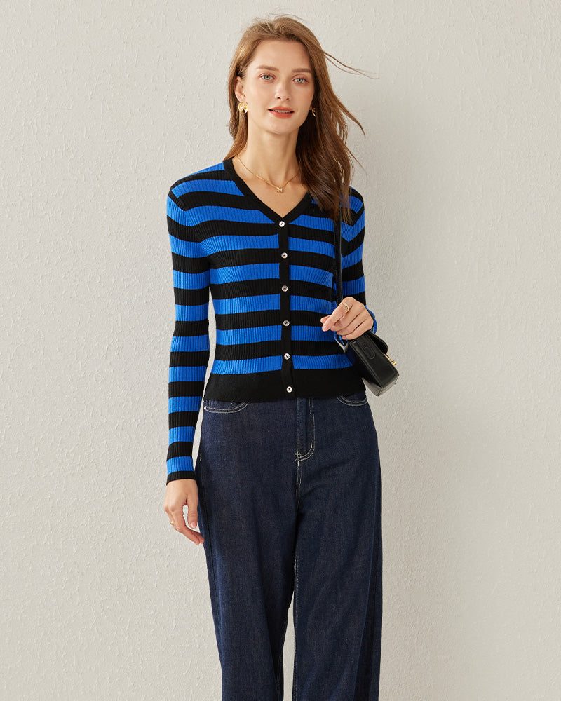 Classic Stripe V-Neck Cardigan