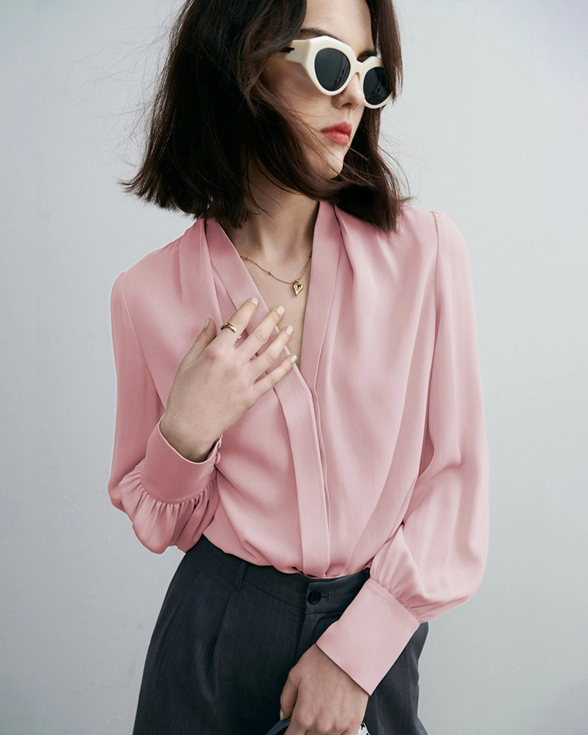 Chic Deep V-Neck Silk Blouse