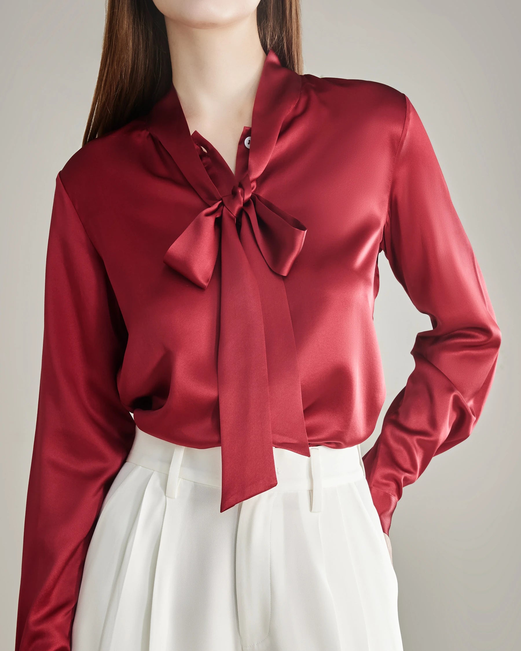 Elegant Silk Bow Tie Blouse