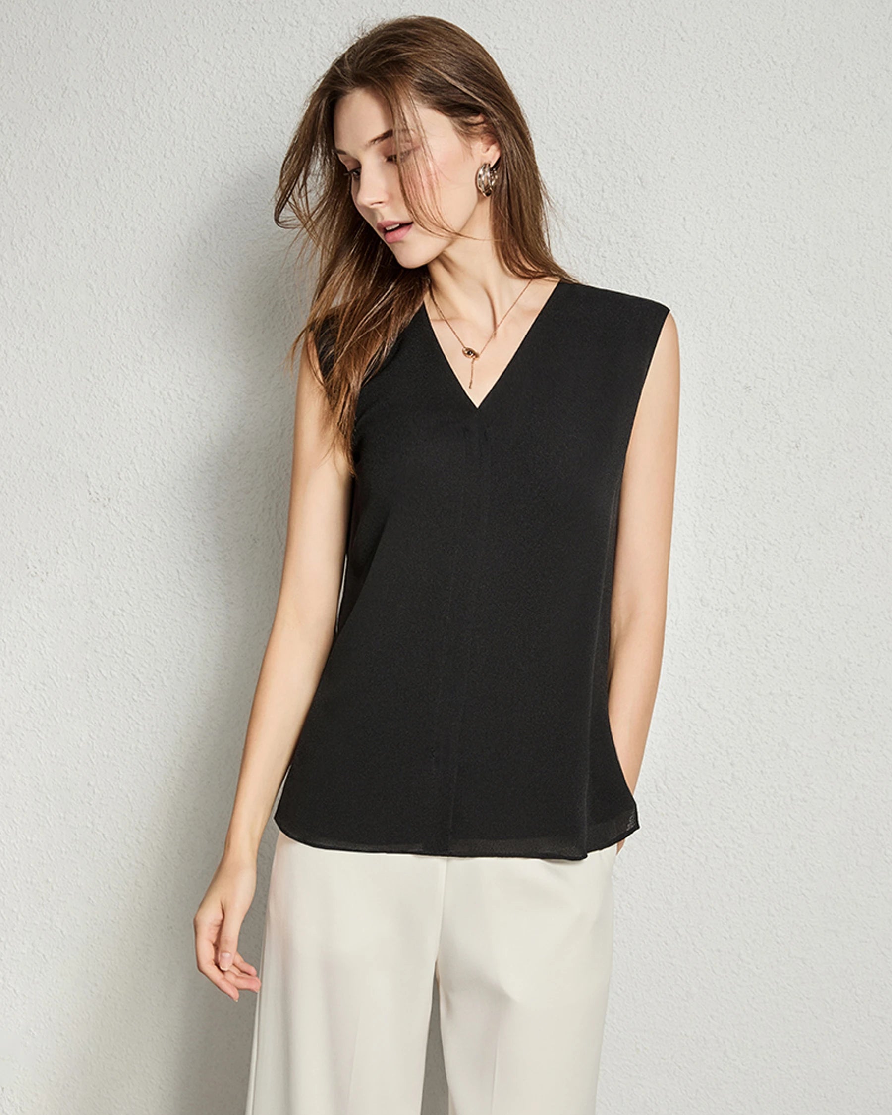Split V-neck Sleeveless Silk Top