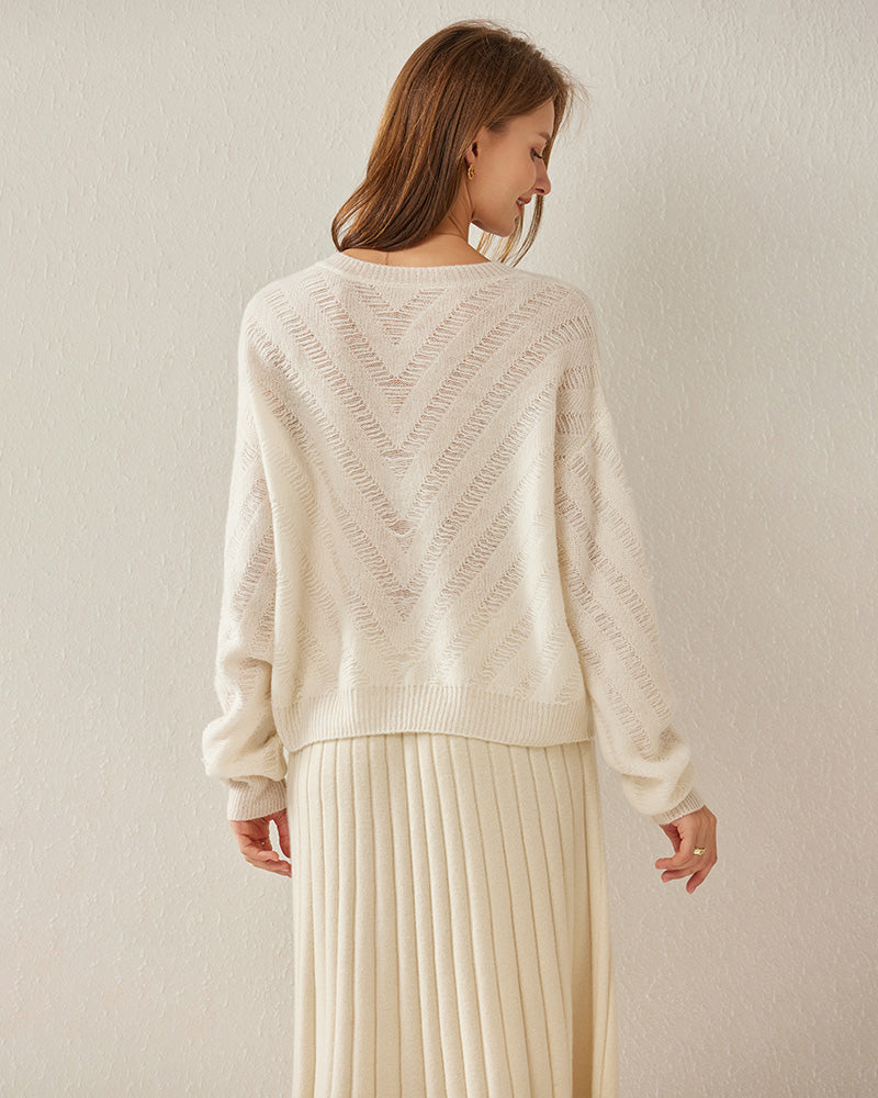 Loose Cashmere Chevron Sweater