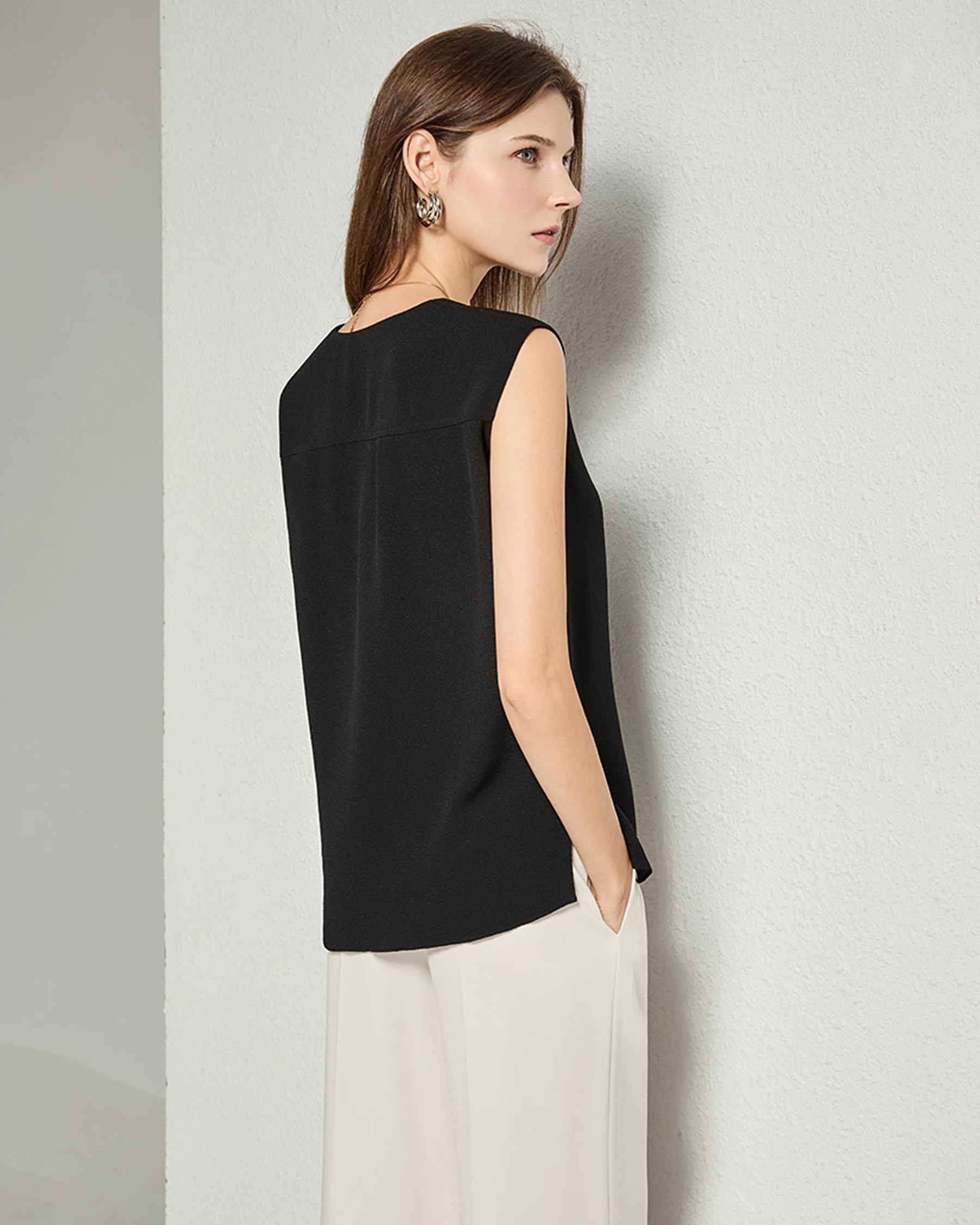 Split V-neck Sleeveless Silk Top