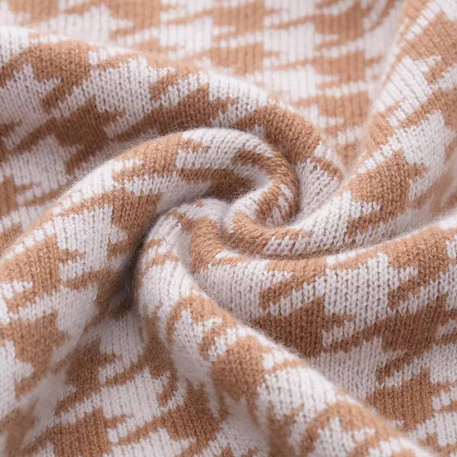 Cashmere Round Collar Houndstooth Sweater