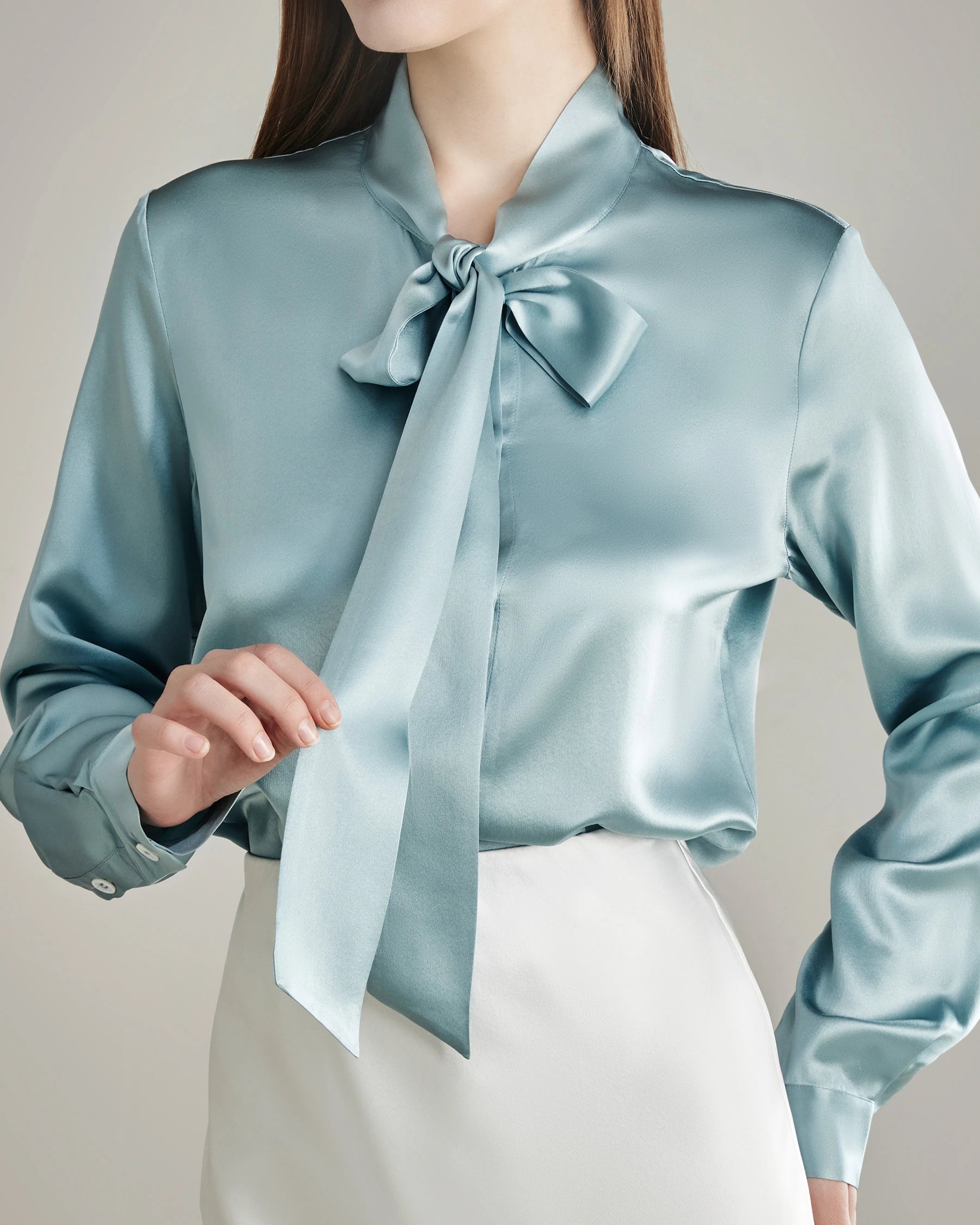 Elegant Silk Bow Tie Blouse