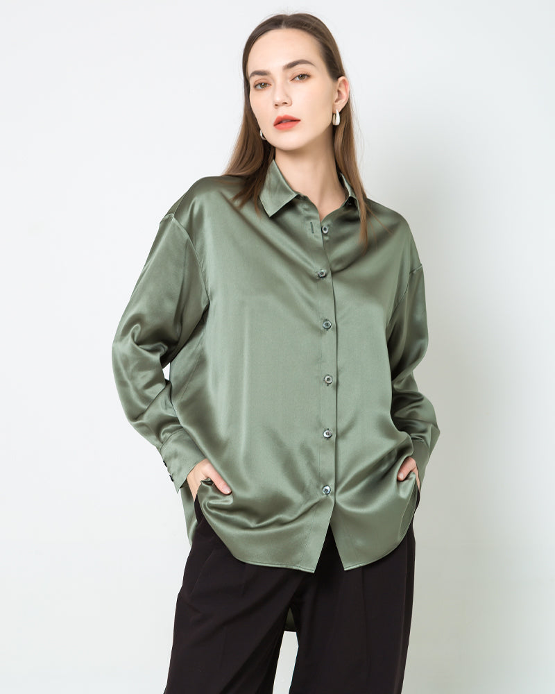 Relax Drop Shoulder Oversize Silk Shirt