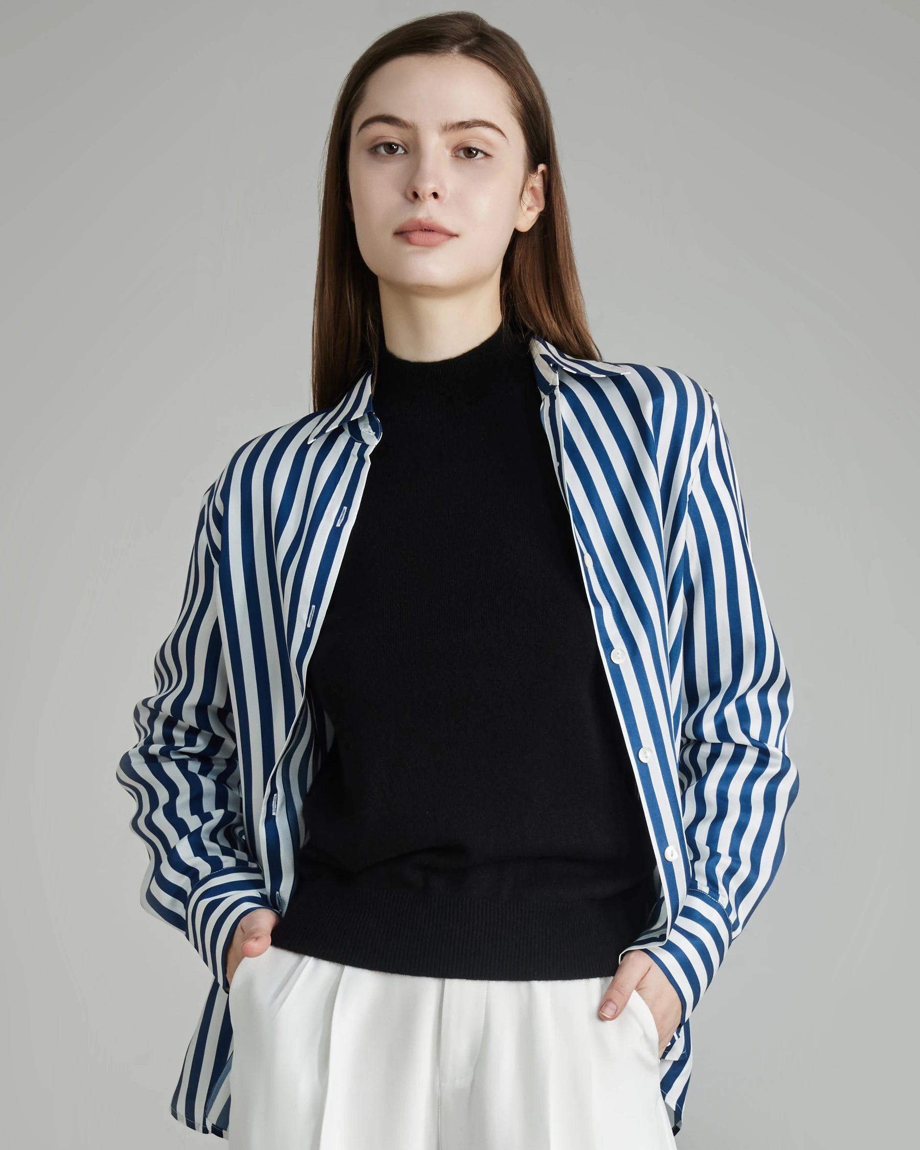 Oversize Vertical Stripe Silk Shirt