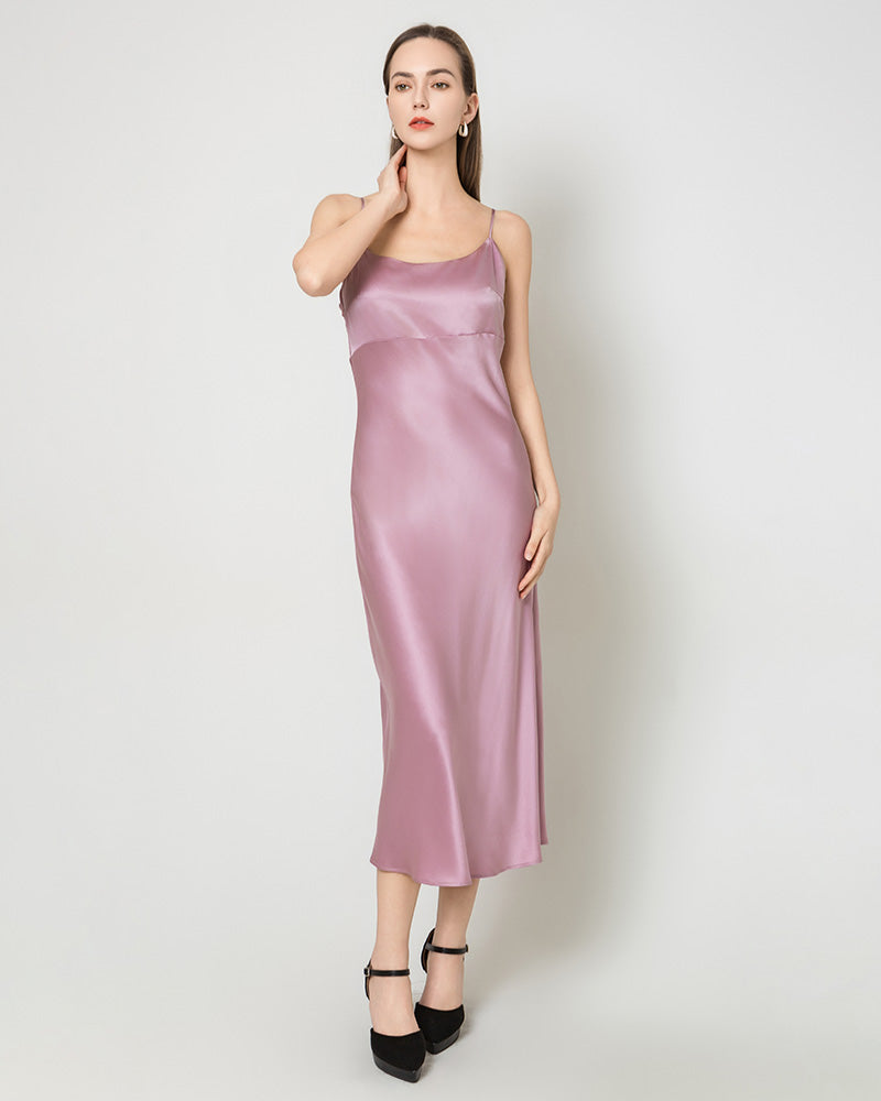 Solid Color Silk Satin Slip Long Dress