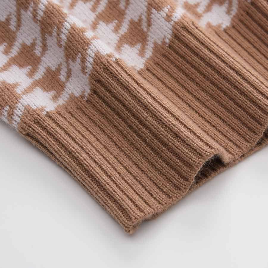 Cashmere Round Collar Houndstooth Sweater