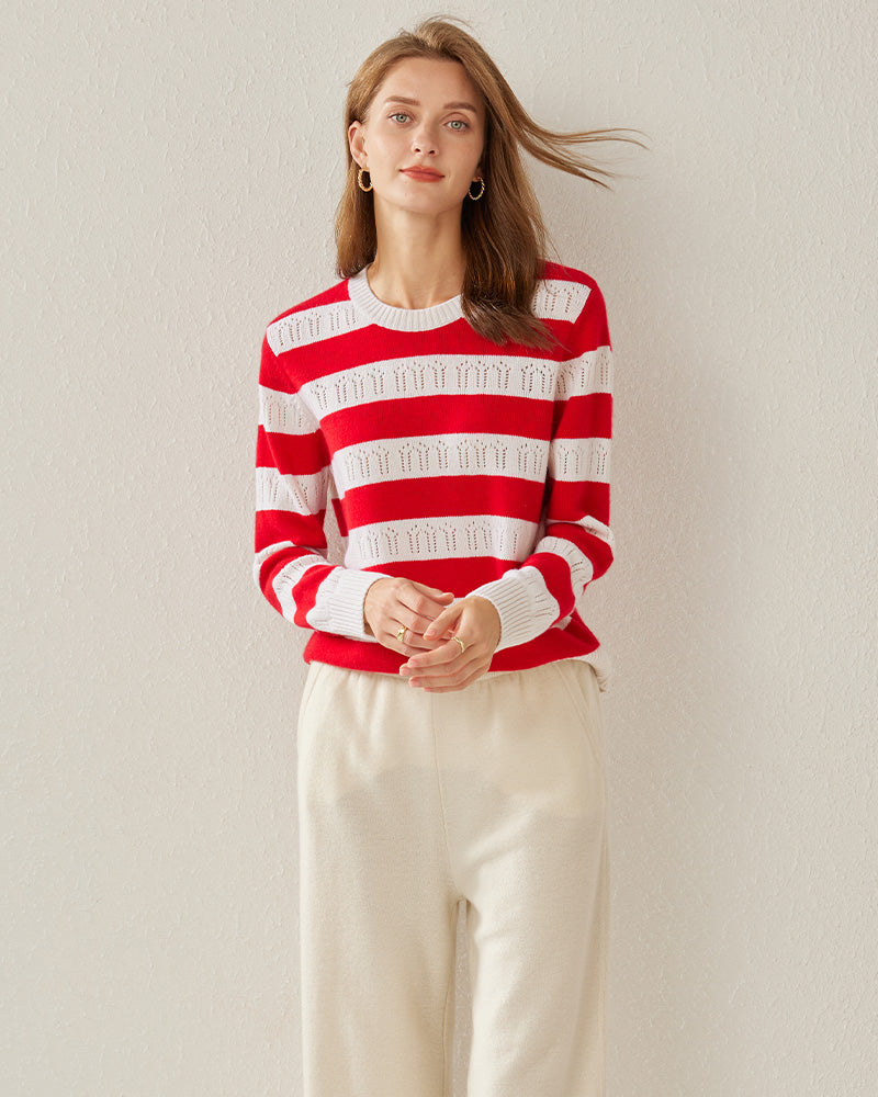 Crew Neck Stripe Cashmere Sweater