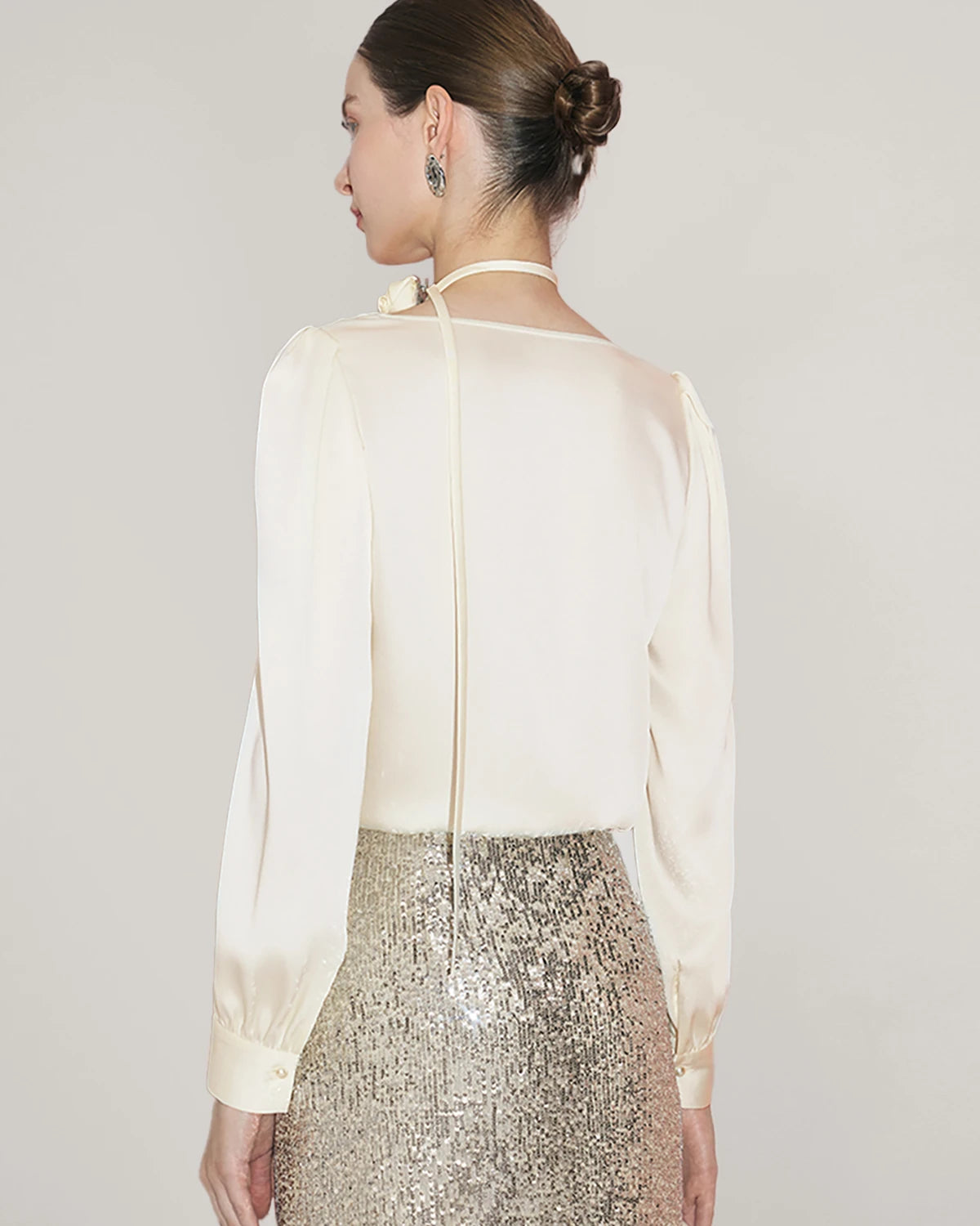 Elegant Draped Collar Silk Blouse