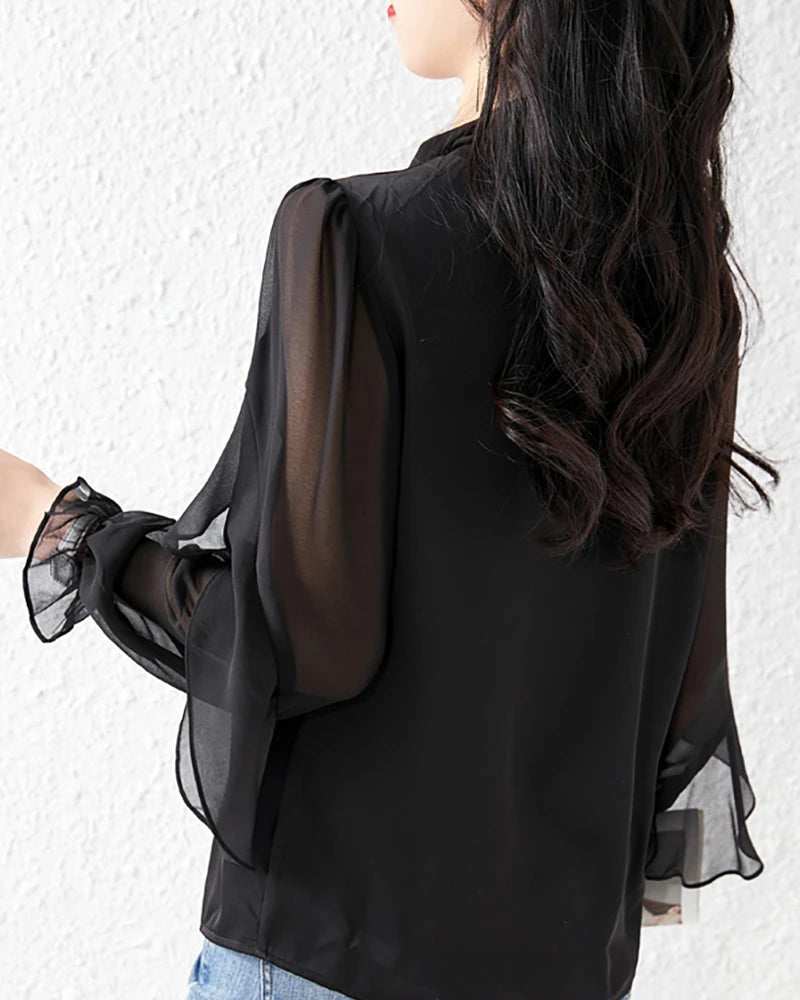 Silk Sheer Ruffle Sleeve Blouse