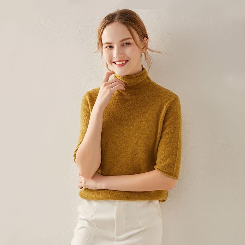 Short Sleeve Turtleneck Cashmere Sweater