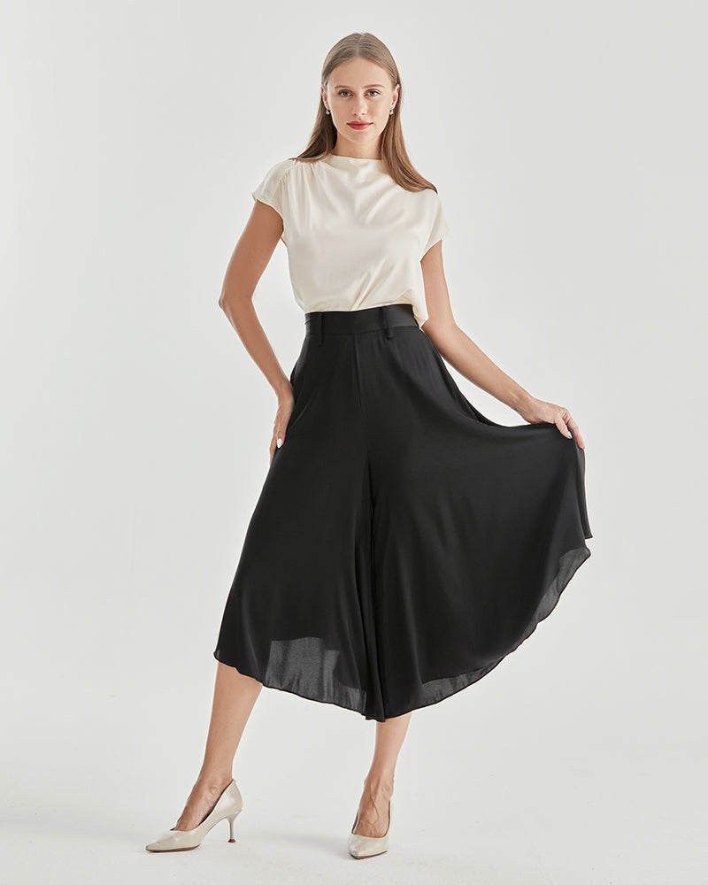 High Waist Silk Women Pants Wide Leg Pants