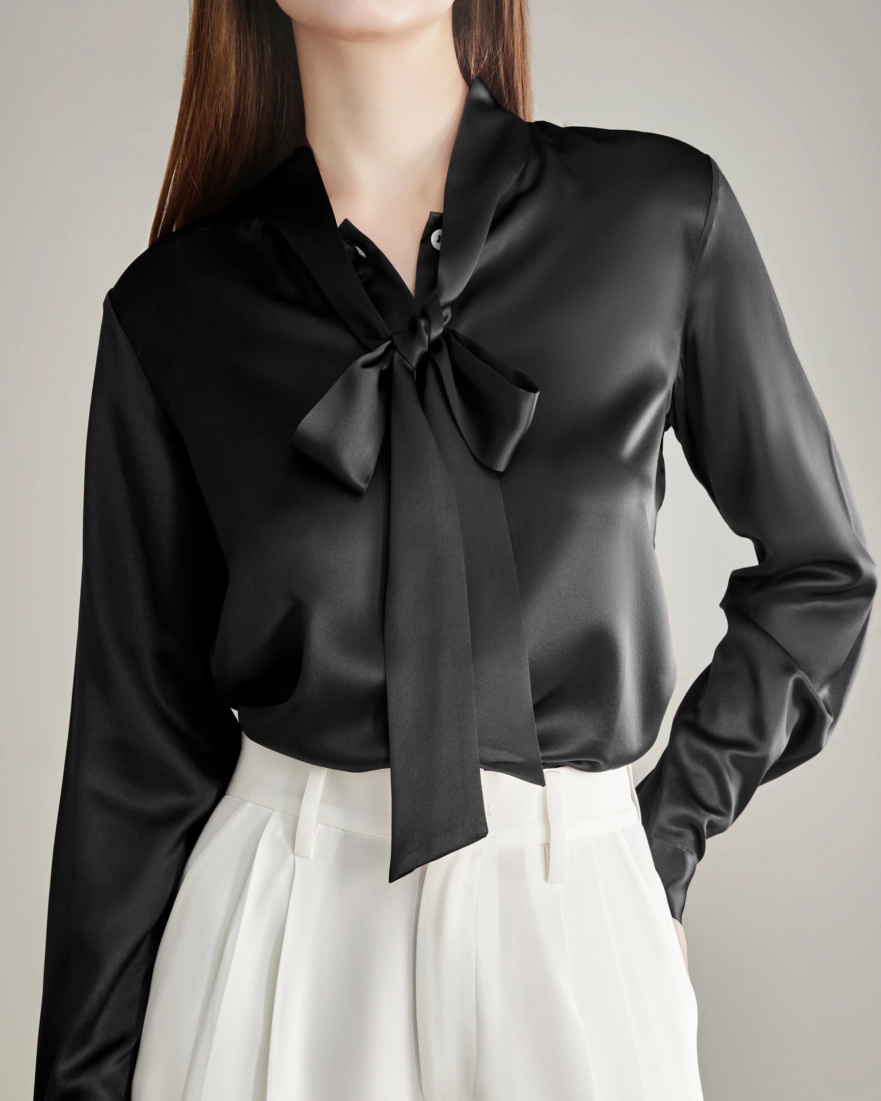 Elegant Silk Bow Tie Blouse