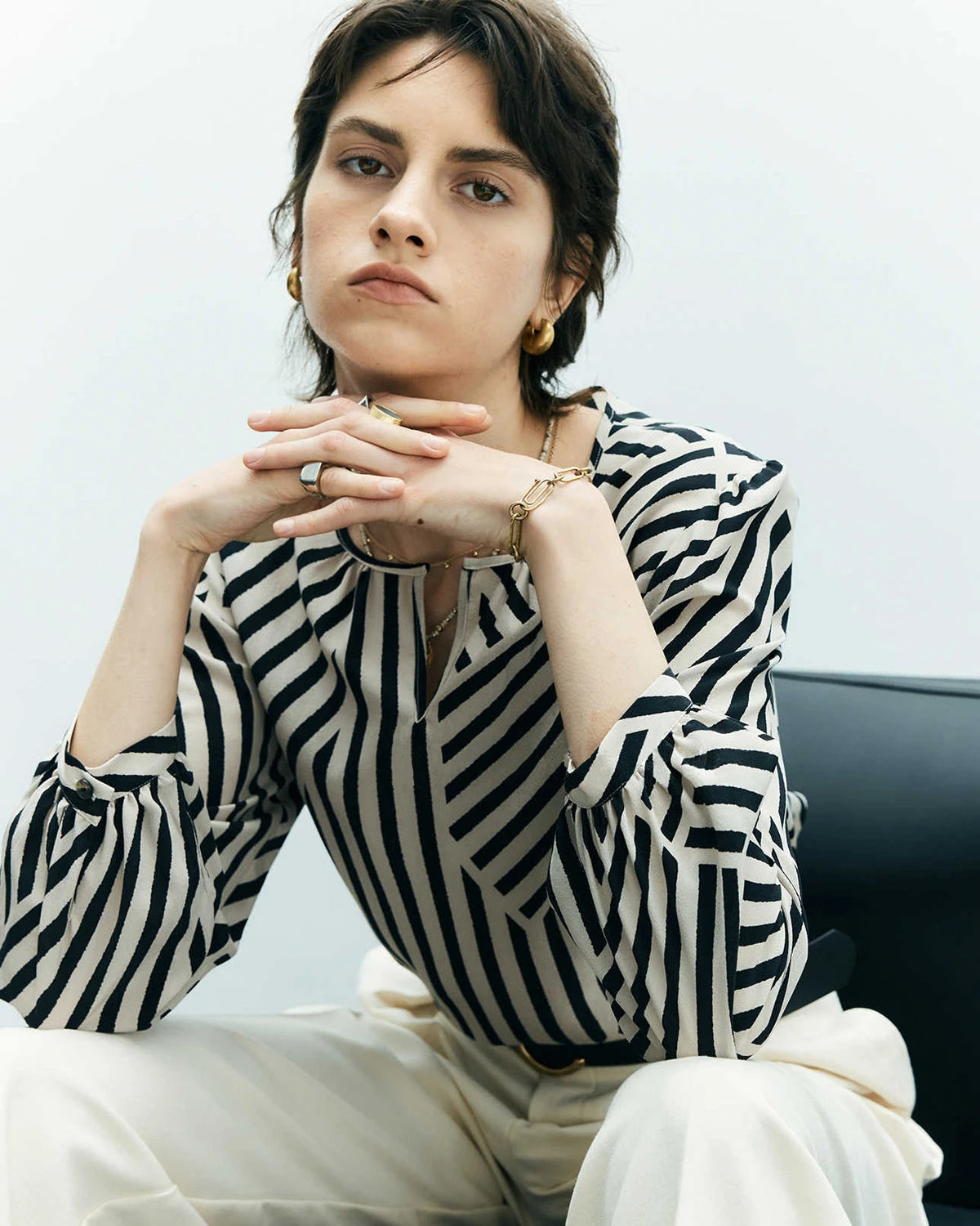 Geometric Stripe Silk Blouse