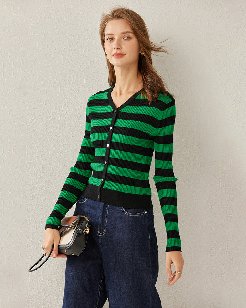 Classic Stripe V-Neck Cardigan