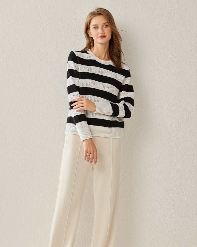 Crew Neck Stripe Cashmere Sweater
