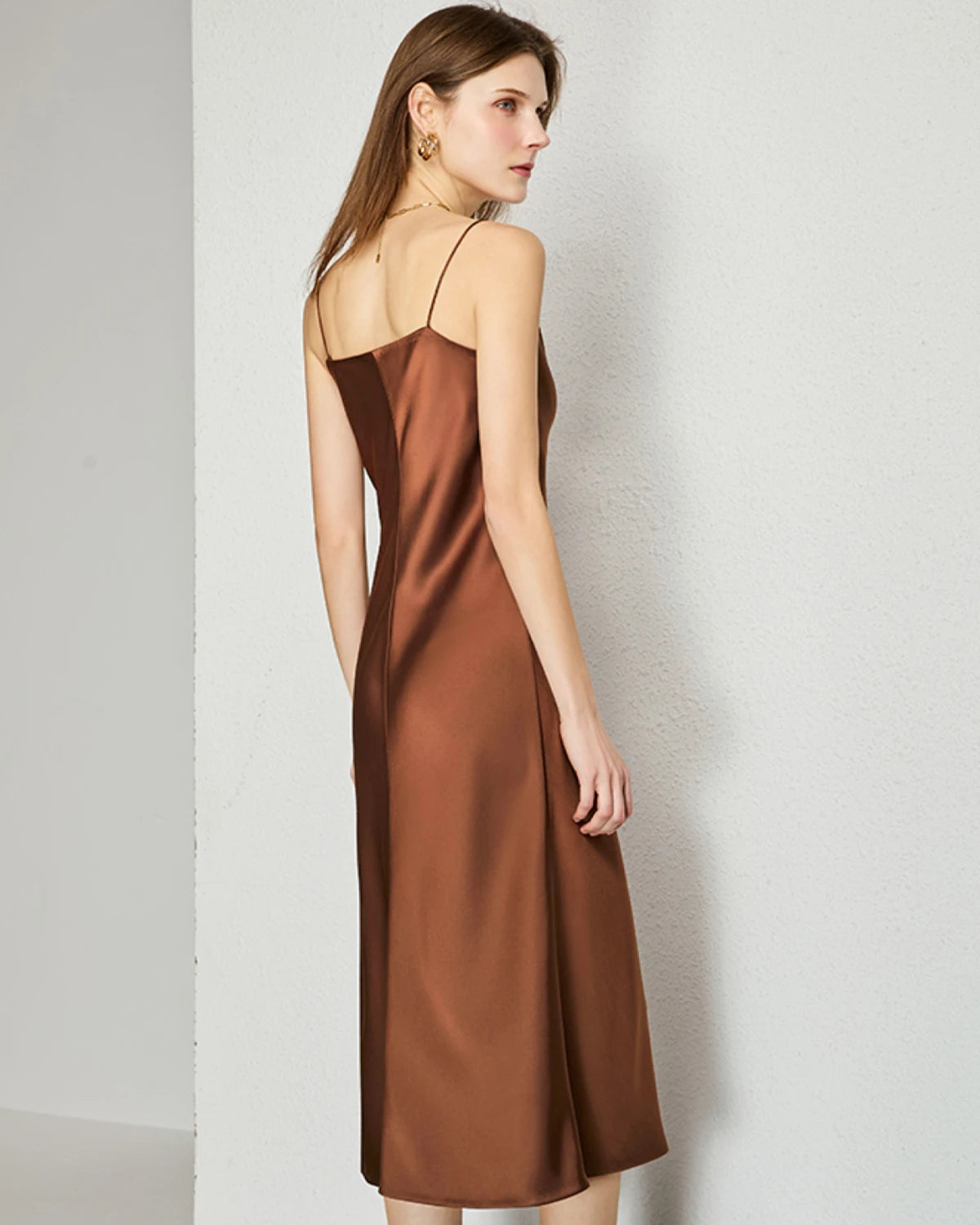 V-neck Silk Slip Midi Dress