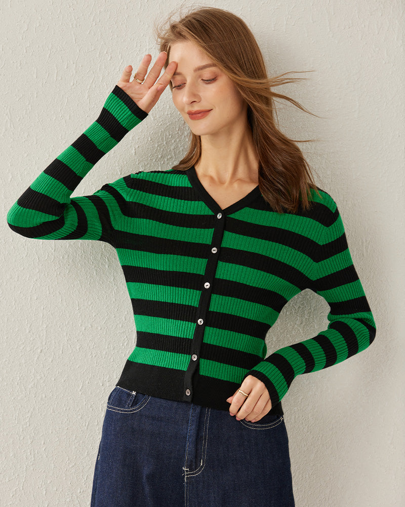 Classic Stripe V-Neck Cardigan