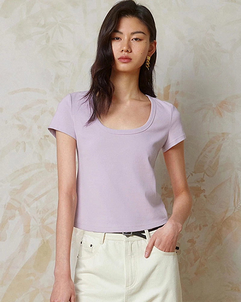 Cropped Silk Jersey Wide Crew Neck